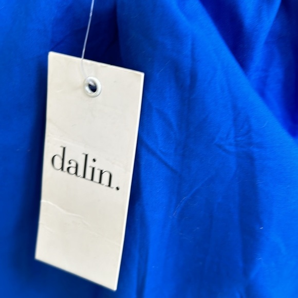 Scoop neck 100%cotton mini dress pullover solid blue ruched sleeves - Picture 9 of 12